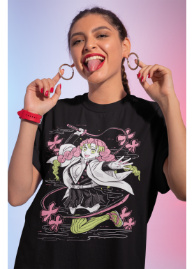 Футболка з аніме принтом Вбивця демонів оверсайз (S/M/L) Чорний AnimeJ0766
