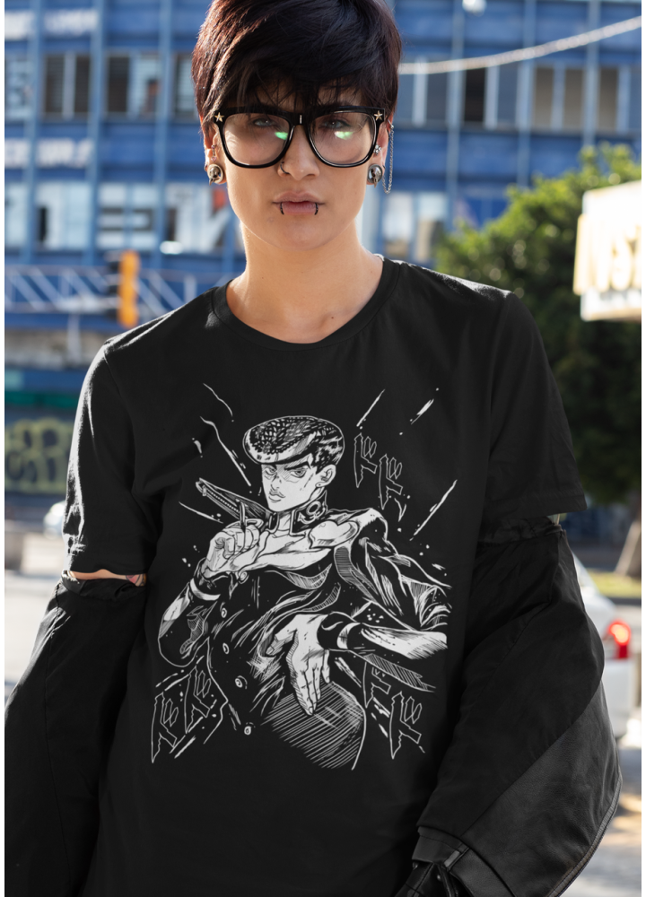 Футболка з аніме принтом Джосуке Кіра Джоджо С оверсайз (S/M/L) Чорний AnimeJ0777