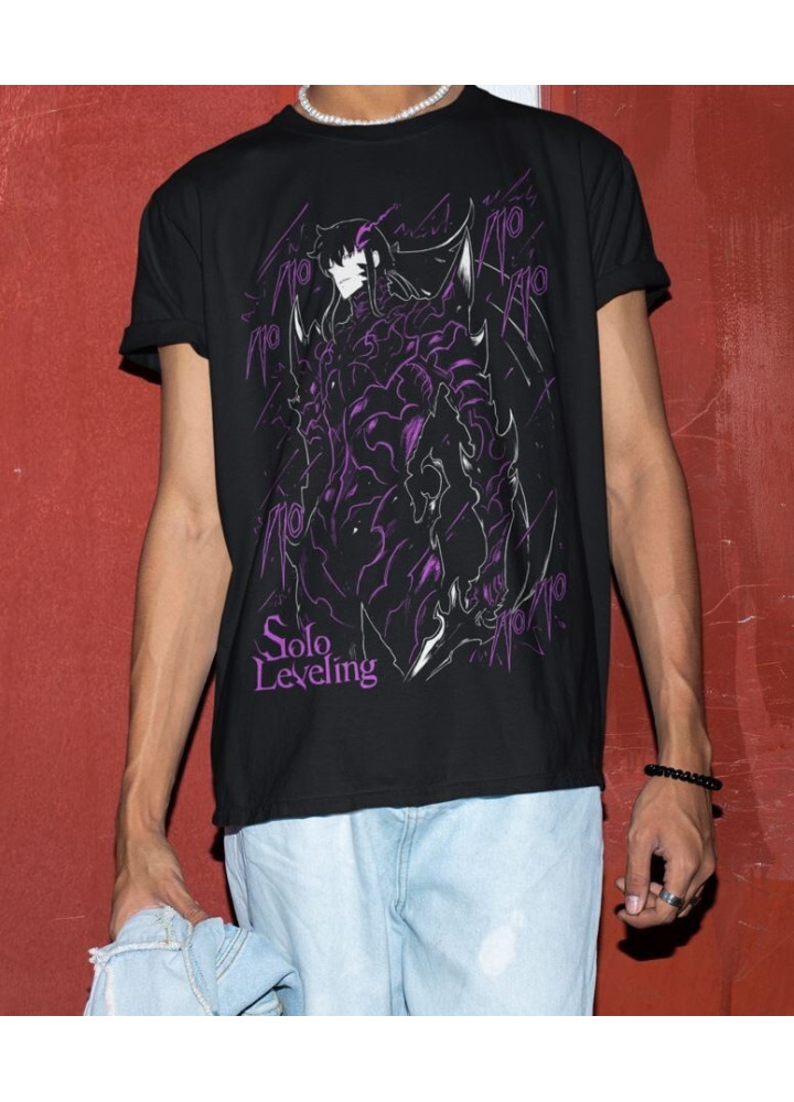 Футболка з аніме принтом Соло Левелінг Сунг Джінвоо оверсайз (S/M/L) Чорний AnimeJ0798