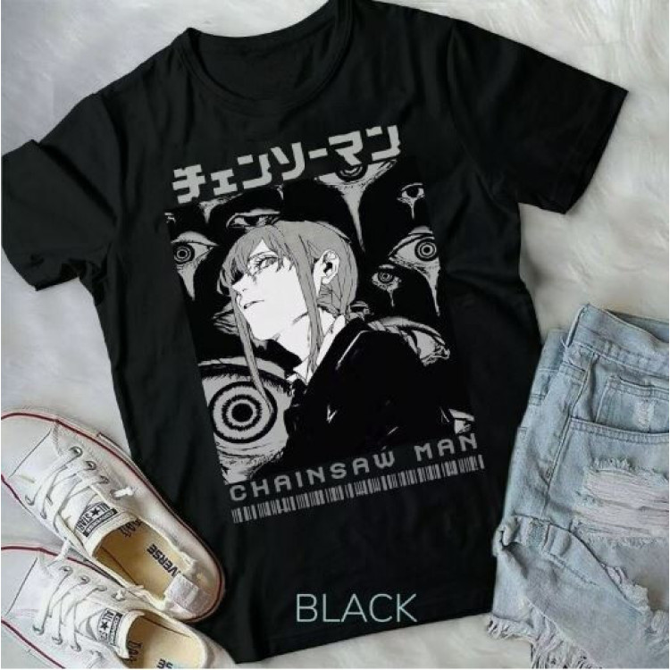 Футболка з аніме принтом Людина-бензопила оверсайз (S/M/L) Чорний AnimeJ0822