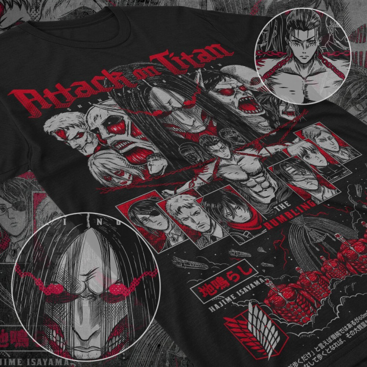 Футболка з аніме принтом Атака титанів оверсайз (S/M/L) Чорний AnimeJ0828