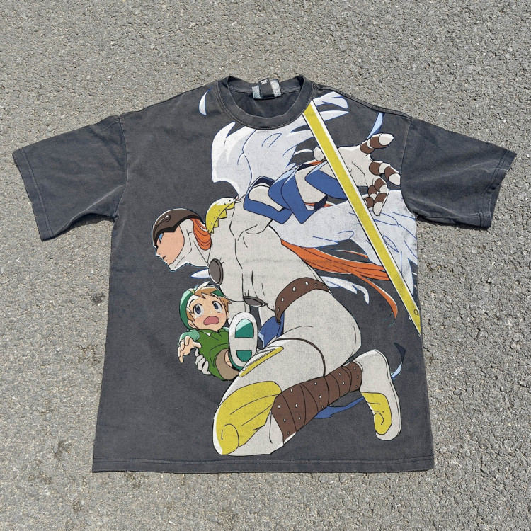 Футболка з принтом аніме Пригоди Дігімонів Ангемон Тк Такеру оверсайз (S/M/L) Черний