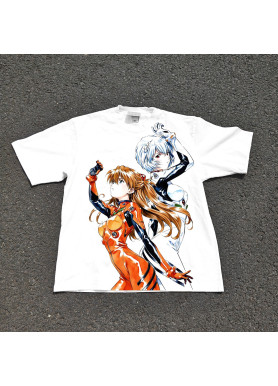 Футболка з принтом аніме Неон Генезис Євангеліон Асука Реі Плугсуіт оверсайз (S/M/L) Черний