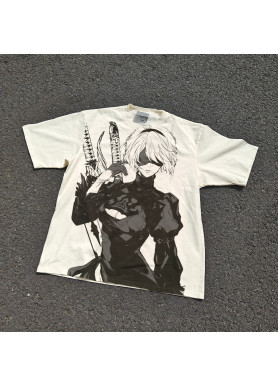 Футболка з принтом аніме Аніме Ніер Аутомата Б оверсайз (S/M/L) Черний