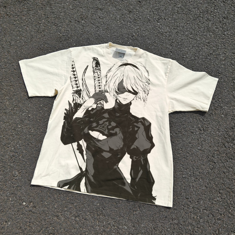 Футболка з принтом аніме Аніме Ніер Аутомата Б оверсайз (S/M/L) Черний