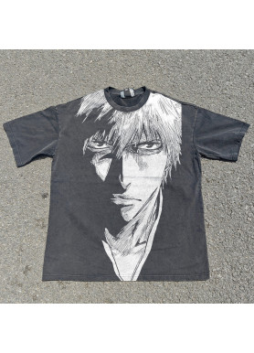 Футболка з принтом аніме Бліч Ікхіго Куросакі Скеткх манга оверсайз (S/M/L) Черний