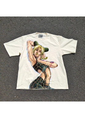 Футболка з принтом аніме Аніме Джоджостоне Океан Джолйне оверсайз (S/M/L) Черний