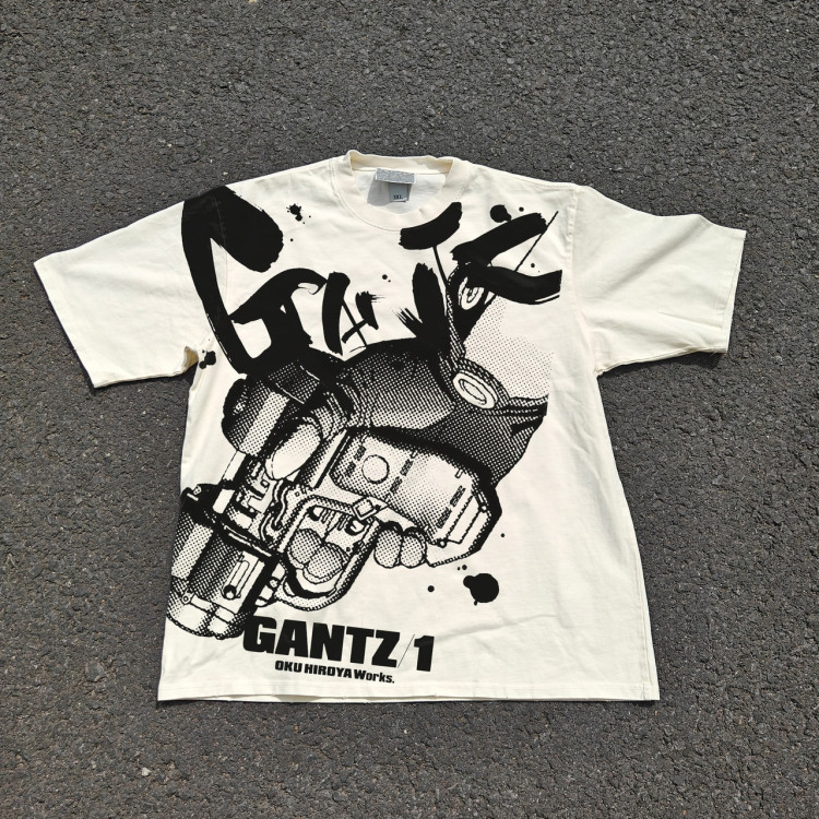Футболка з принтом аніме Аніме Гантз Кс Гун оверсайз (S/M/L) Черний
