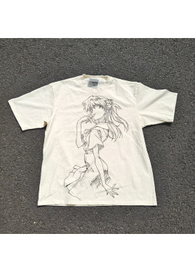 Футболка з принтом аніме Неон Генезис Євангеліон Асука Ланглей Скеткх оверсайз (S/M/L) Черний