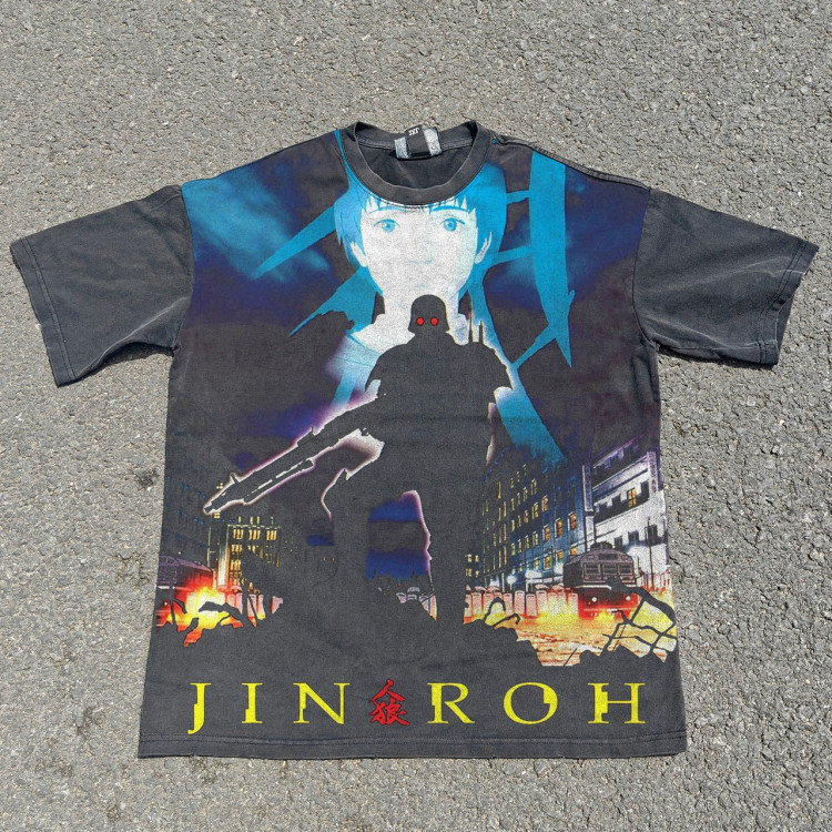 Футболка з принтом аніме Аніме Джін Рох Аніме оверсайз (S/M/L) Черний