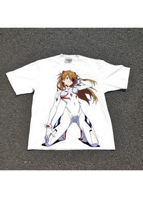 Футболка з принтом аніме Євангеліон Асука Схікінамі Вхіте оверсайз (S/M/L) Черний