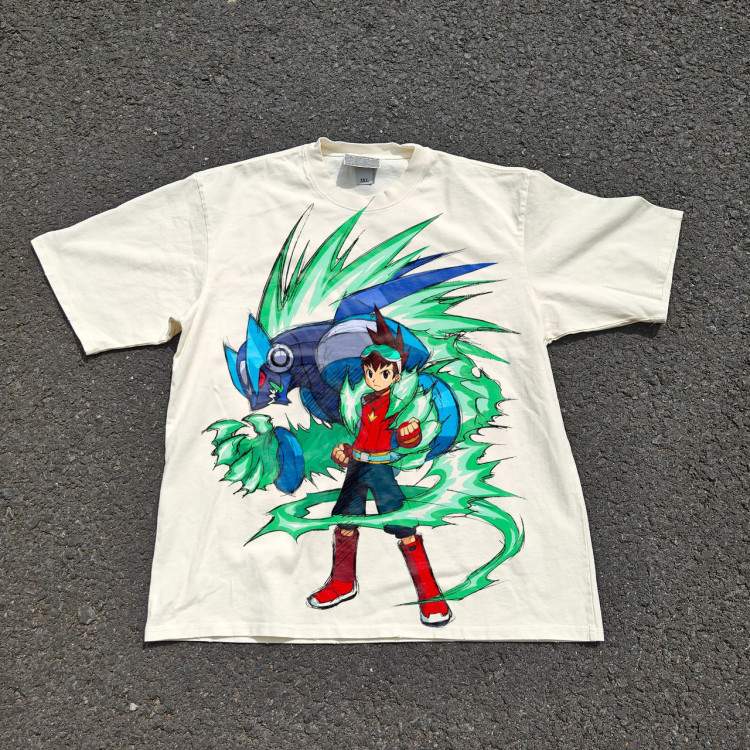 Футболка з принтом аніме Аніме Мега Ман Стар оверсайз (S/M/L) Черний