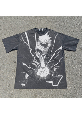 Футболка з принтом аніме Наруто Какасхі Хатаке Лігхтнінг оверсайз (S/M/L) Черний