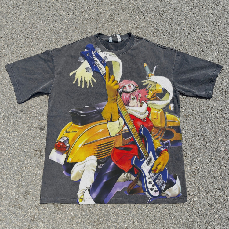 Футболка з принтом аніме ФЛКЛ Флкл Харуко Ріккенбаккер оверсайз (S/M/L) Черний