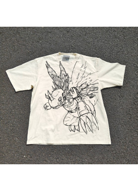 Футболка з принтом аніме Пригоди Дігімонів Металгреймон Аніме Г оверсайз (S/M/L) Черний