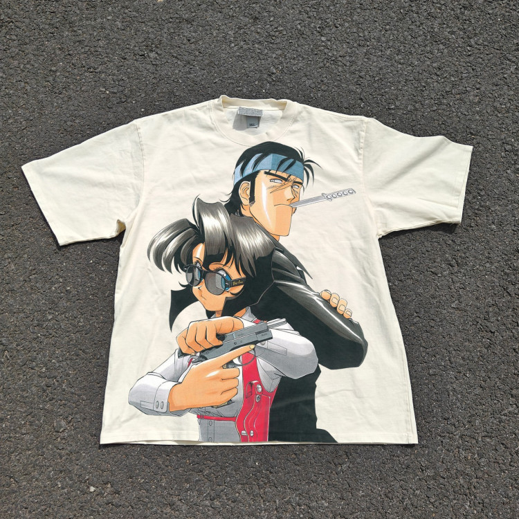 Футболка з принтом аніме Аніме Гунсмітх Катс Раллй оверсайз (S/M/L) Черний