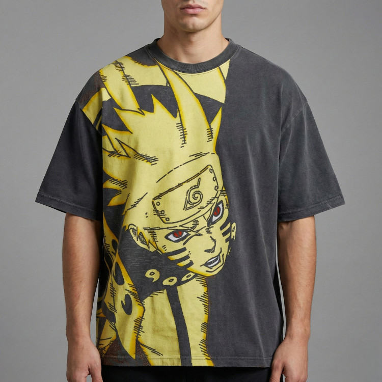 Футболка з принтом аніме Наруто Узумакі Сікс Патхс оверсайз (S/M/L) Черний