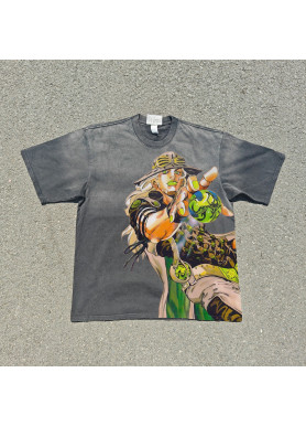 Футболка з принтом аніме Аніме Джоджо Стеел Балл оверсайз (S/M/L) Черний