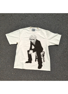 Футболка з принтом аніме Мисливець × Мисливець Аніме Курапіка Дістресс оверсайз (S/M/L) Черний