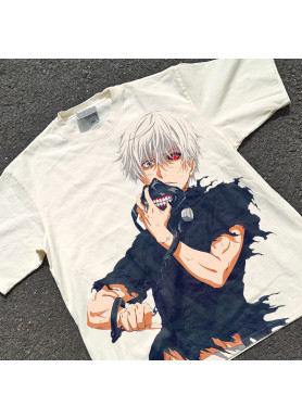 Футболка з принтом аніме Токійський гуль Кен Канекі Маск оверсайз (S/M/L) Черний