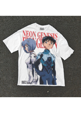 Футболка з принтом аніме Євангеліон Аніме Схінджі Реі оверсайз (S/M/L) Черний