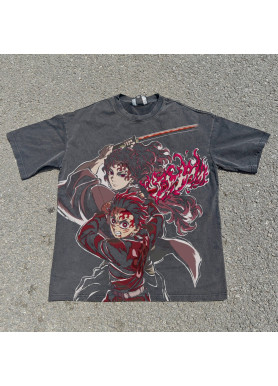 Футболка з принтом аніме Вбивця демонів Аніме Танджіро Йоріікхі оверсайз (S/M/L) Черний