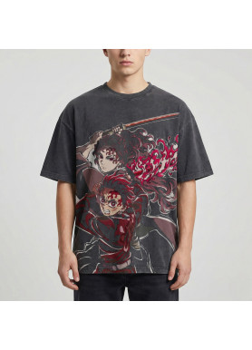 Футболка з принтом аніме Вбивця демонів Аніме Танджіро Йоріікхі оверсайз (S/M/L) Черний