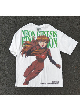 Футболка з принтом аніме Євангеліон Асука Сорйу Ред оверсайз (S/M/L) Черний