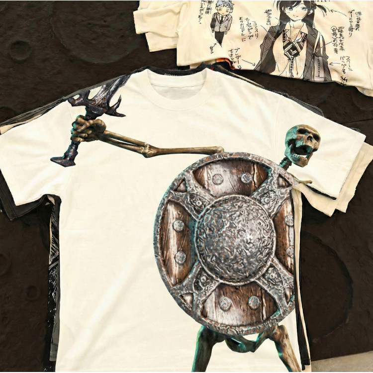 Футболка з принтом аніме Аніме Скйрім Скелетон Бангінг оверсайз (S/M/L) Черний