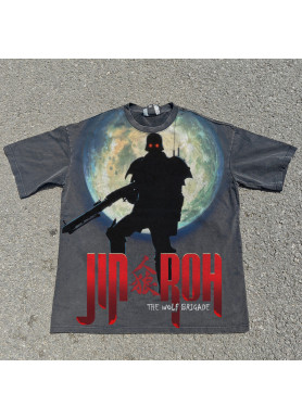 Футболка з принтом аніме Аніме Джін Рох Волф оверсайз (S/M/L) Черний