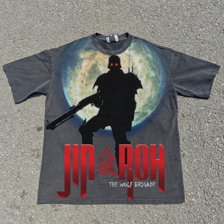 Футболка з принтом аніме Аніме Джін Рох Волф оверсайз (S/M/L) Черний