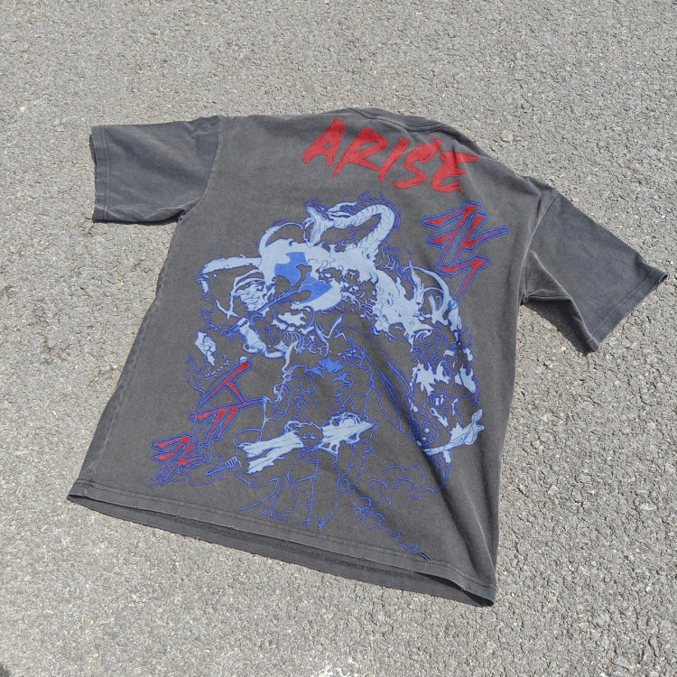 Футболка з принтом аніме Аніме Соло Левелінг Сунг оверсайз (S/M/L) Черний