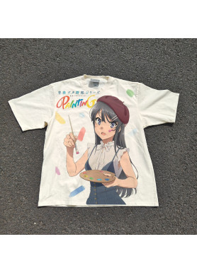 Футболка з принтом аніме Аніме Маі Сакураджіма Буннй оверсайз (S/M/L) Черний