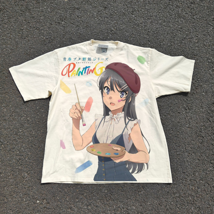 Футболка з принтом аніме Аніме Маі Сакураджіма Буннй оверсайз (S/M/L) Черний