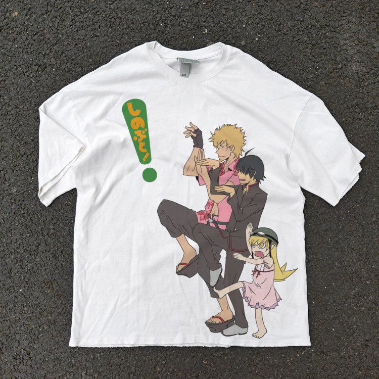 Футболка з принтом аніме Аніме Моногатарі Серіес Схінобу оверсайз (S/M/L) Черний