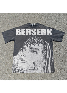 Футболка з принтом аніме Берсерк Гутс Ред Прінт оверсайз (S/M/L) Черний