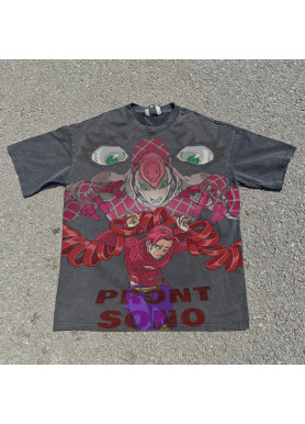 Футболка з принтом аніме Аніме Джоджовінегар Доппіо Король оверсайз (S/M/L) Черний