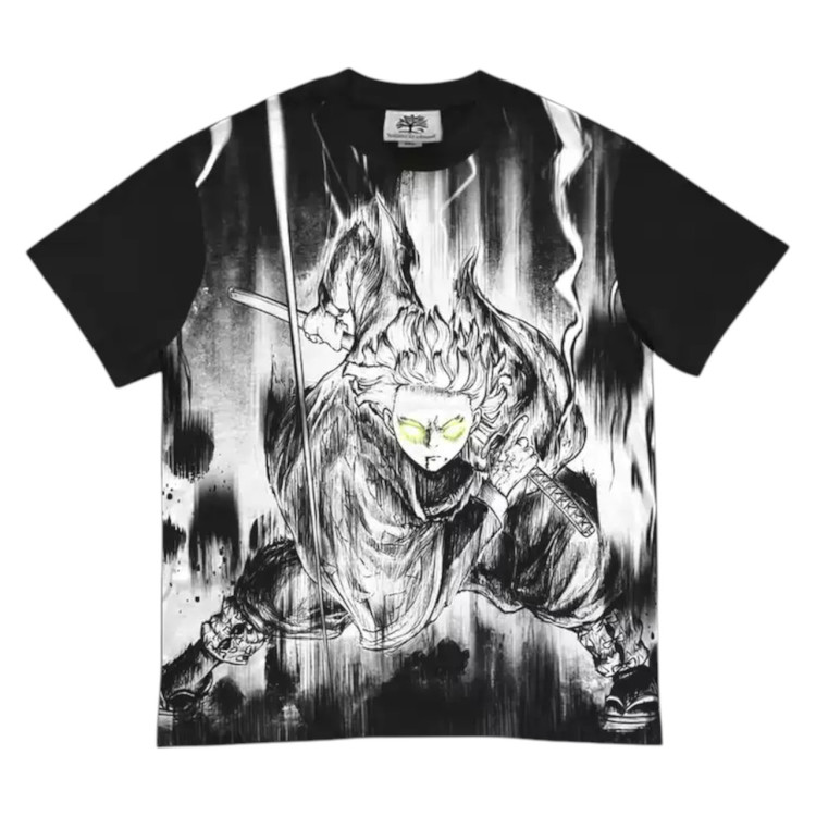 Футболка з принтом аніме Вбивця демонів Зенітсу Агатсума Тхундер оверсайз (S/M/L) Черний