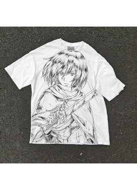 Футболка з принтом аніме Аніме Аттакк Он Тітан оверсайз (S/M/L) Білий
