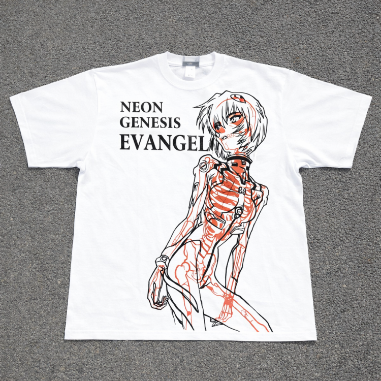 Футболка з принтом аніме Неон Генезис Євангеліон Реі Айанамі Кс оверсайз (S/M/L) Білий