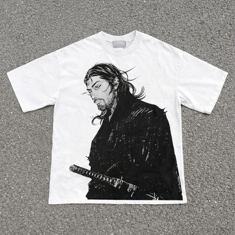 Футболка з принтом аніме Аніме Вагабонд Мійамото Мусасхі манга оверсайз (S/M/L) Білий